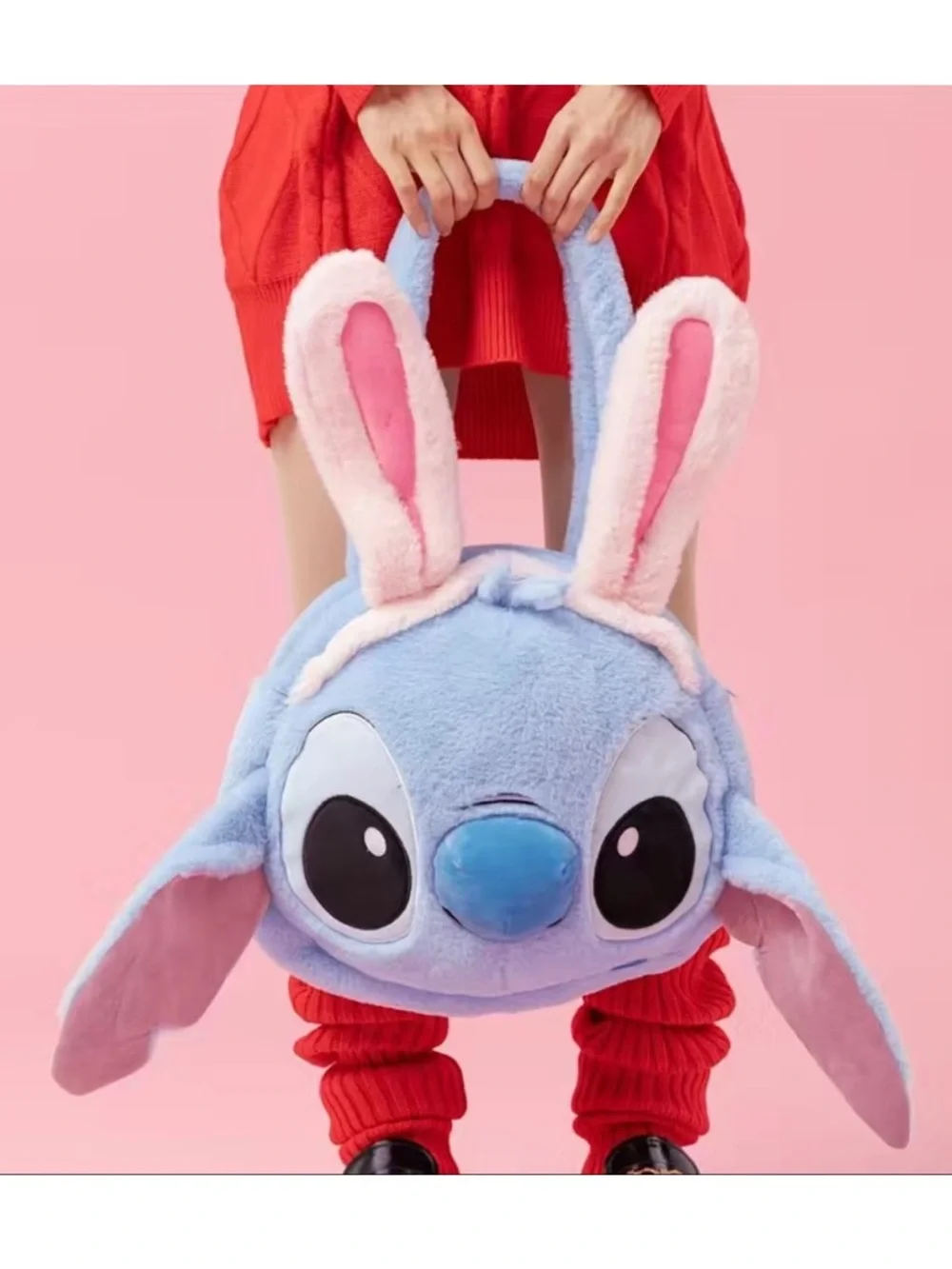 Disney Blue Stitch Plush Handbag with Pink Bunny Ears